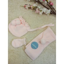 Capota + bufanda + manoplas pom pom rosa