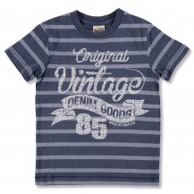 Blue and gray striped short sleeve t-shirt