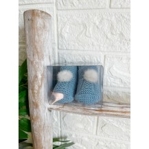 Bota lin pom pom azul nube