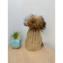 Gorro canalé pompón camel
