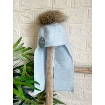 Bufanda con gorro unido pompón celeste