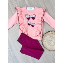Conjunto mariposas coral y granate