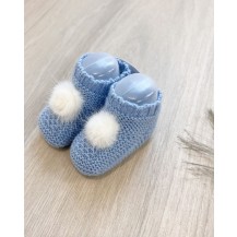 Bota lin pom pom pelo azul