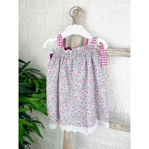 Vestido flores vichy fucsia tirante