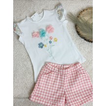 Conjunto short flor y vichy