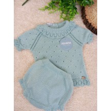 Conjunto braga punto todo calado verde agua 