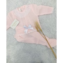 Conjunto primavera calado lazo rosa