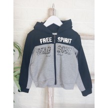 Chaqueta negra y gris con letras print 