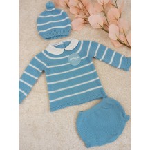 Conjunto tres piezas braga punto rayado azul nube