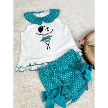 Conjunto braga lunares turquesa