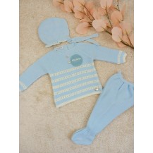 Conjunto tres piezas lin pasacintas celeste