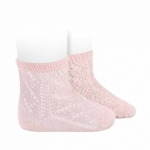 Calcetines cortos calados algodón perlé extra rosa 