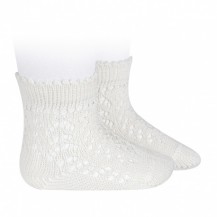Calcetines de algodón perlé calados nata
