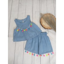 Conjunto denim flecos