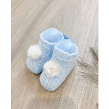 Bota lin pom pom pelo celeste