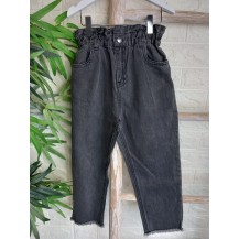 Pantalón vaquero negro gomas cintura botón brillante