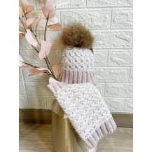 Conjunto gorro + cuello rosa palo y blanco