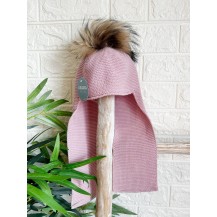 Bufanda con gorro unido pompón maquillaje