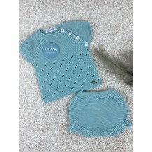 Conjunto braga punto calado verde agua