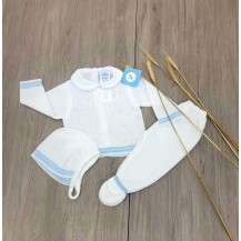 Conjunto tres piezas polaina asier blanco y celeste