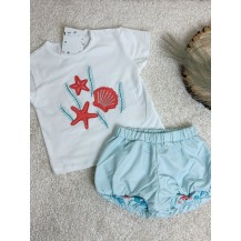 Conjunto bombacho estrella mar coral y azul