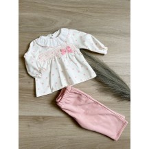 Conjunto rosa lunares lazo
