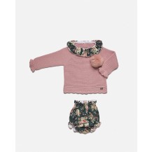 Conjunto braguita tela flores + jersey rosa palo