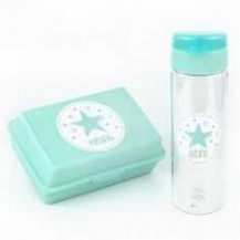 Pack Botella 600ml + Cajita Porta Alimentos Estrella Menta personalizadas