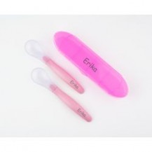 Set two silicone spoons with personalized case pink + 4M