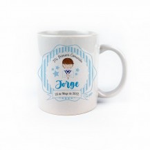 Taza cerámica comunión azul personalizada