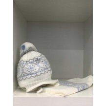 Conjunto gorro + braga crudo greca azul y gris