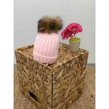 Gorro sardon pompón pelo rosa