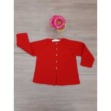 Chaqueta larga básica roja efecto bolsillos