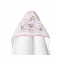 Capa de baño osos estrellas blanca y rosa