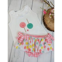 Conjunto piruletas cuadro vichy rosa