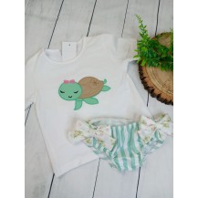 Conjunto baño tortuga rayas verde braguita 