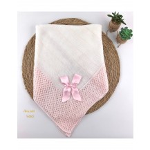 Toquilla hilo lazo blanco y rosa claro 