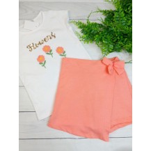 Conjunto falda pantalón Flowers coral 