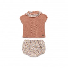 Conjunto braga tela florecitas salmon