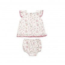 Conjunto tela florecitas fresa