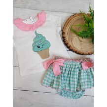 Conjunto helados vichy verde rosa