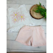 Conjunto rosa palo flores amarillas